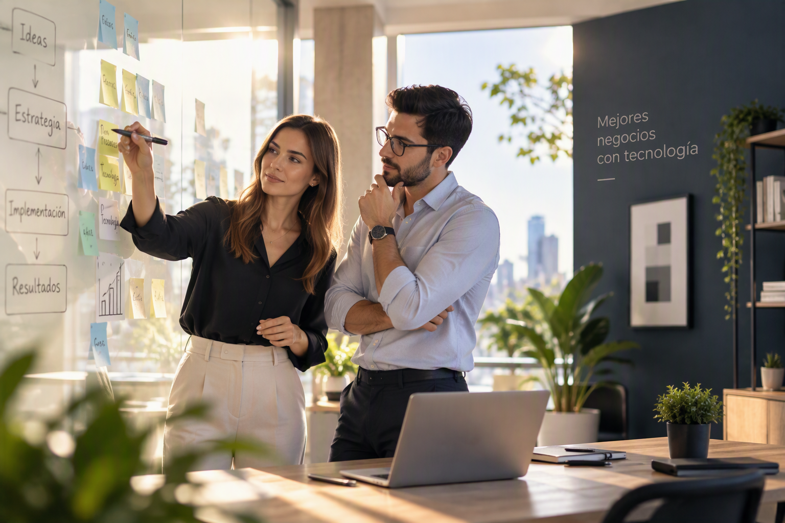 Personas colaboran alrededor de una mesa en un espacio de trabajo.